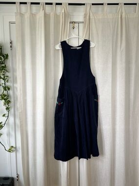 Vintage Susan Bristol navy blue corduroy midi overall dress